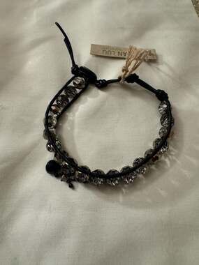 Chan Luu Smoky Faceted Crystal Beaded Leather Wrap Bracelet